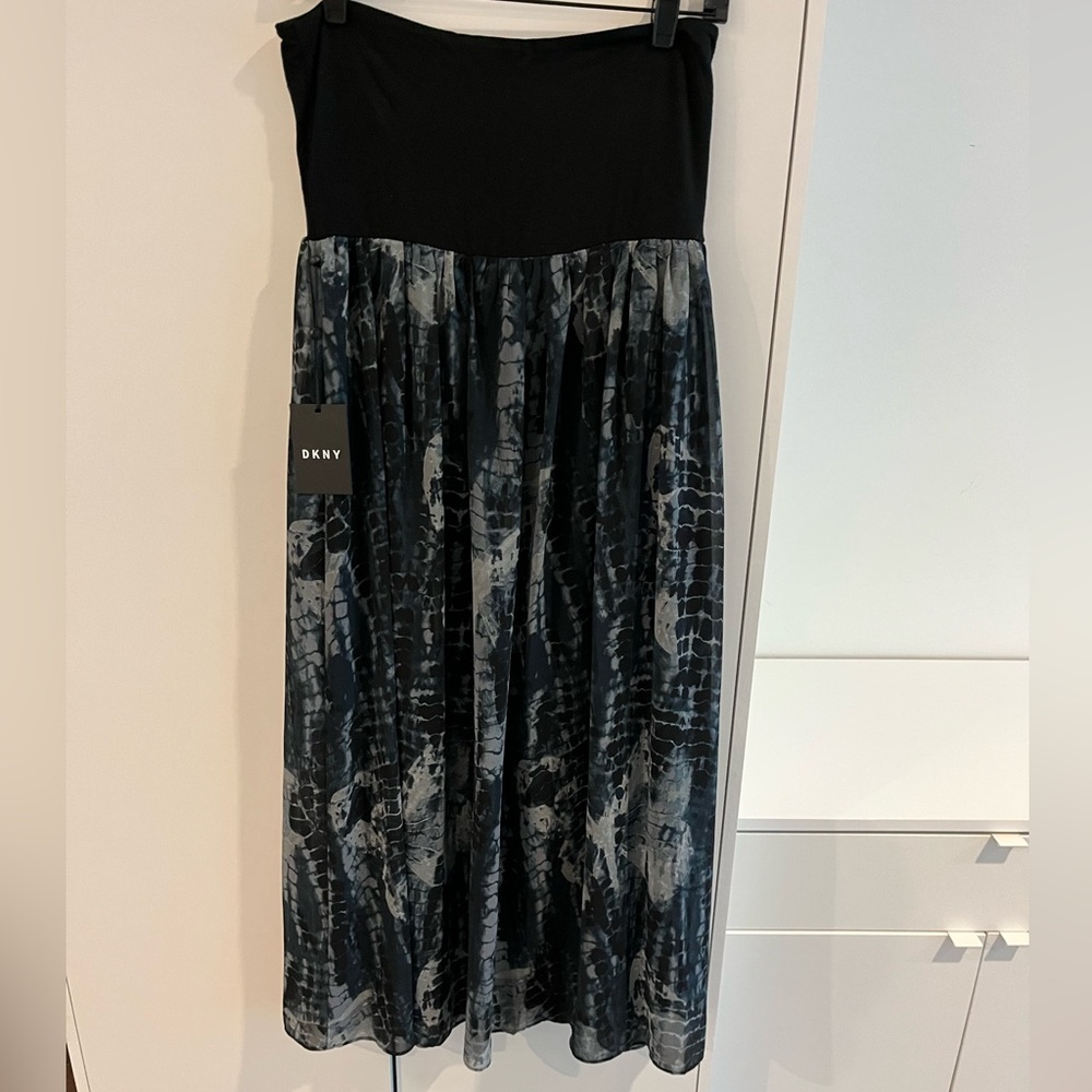 DKNY Convertible Maxi Skirt / Strapless Dress Black Gray, L NWT